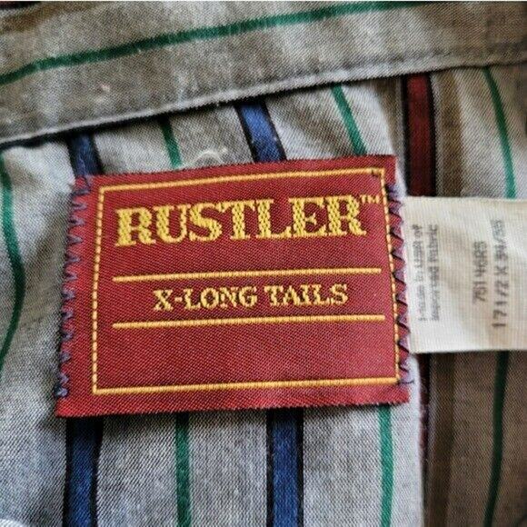 Vtg Rustler Pearl Snap Button Up Shirt Mens 17.5 34/35 Western Multicolor Stripe - Picture 10 of 11